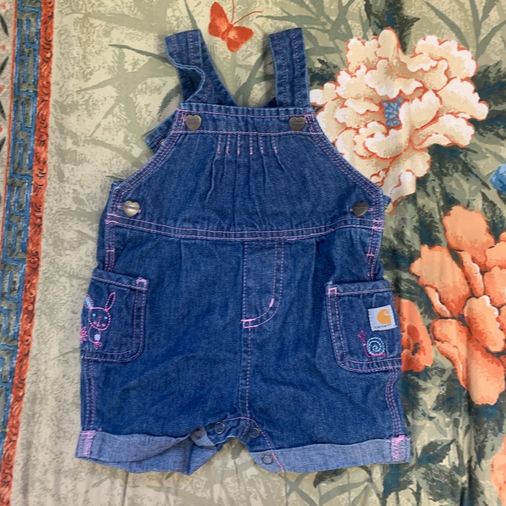 Carhartt Kids Denim Overalls with Pink Stitching 9m